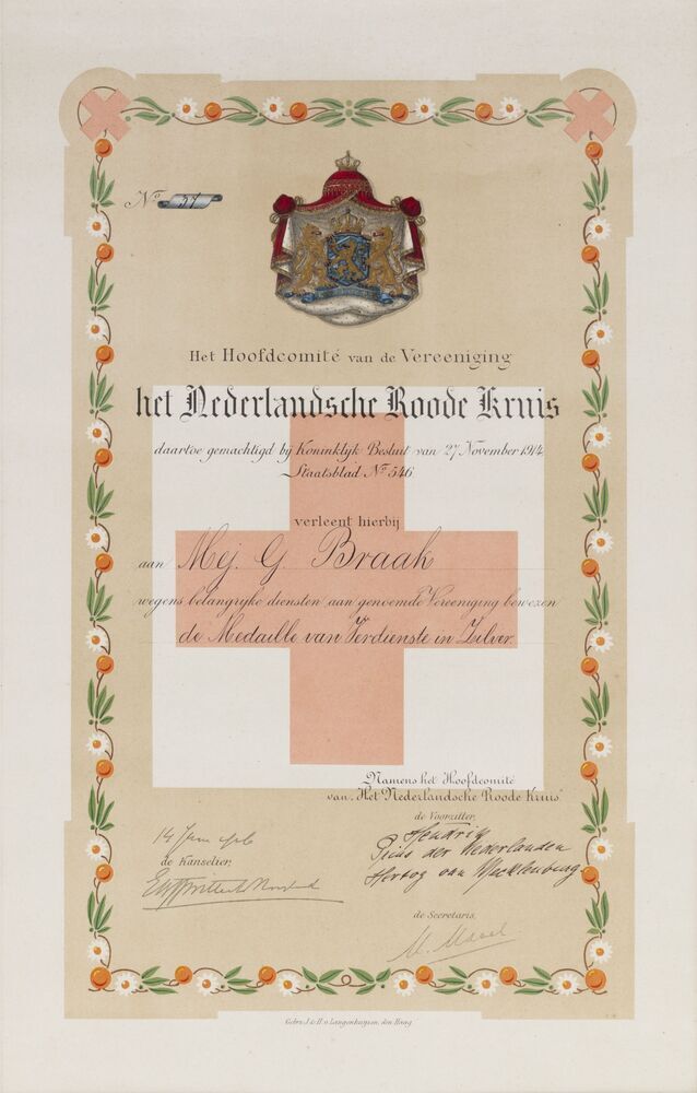 Oorkonde Vereniging het Nederlandsche Roode Kruis