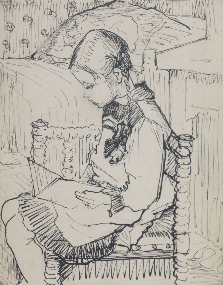 Meisje lezend op een stoel