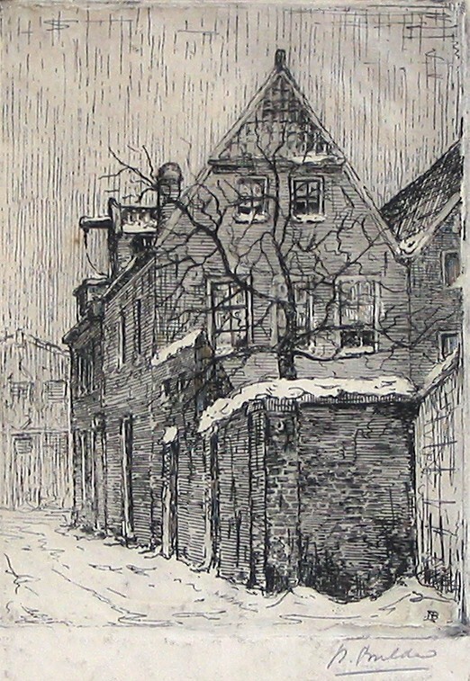 Straathoek in de sneeuw