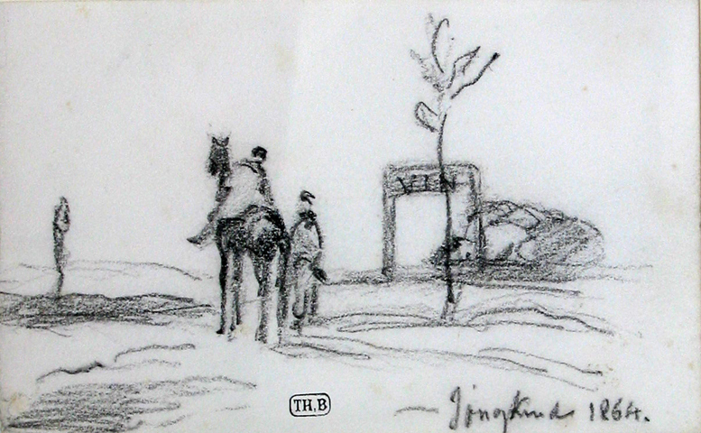 Ruiter en figuur in landschap (voorstudie)