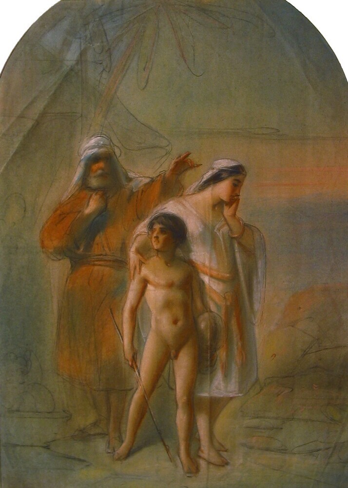 Abraham stuurt Hagar en Ismaël de woestijn in