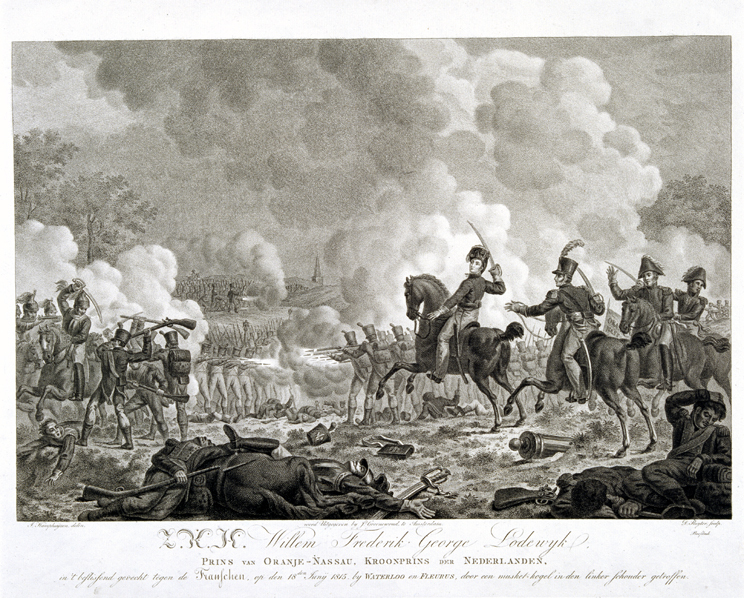 Willem Frederik Prins van Oranje gewond in de Slag bij Waterloo, 1815